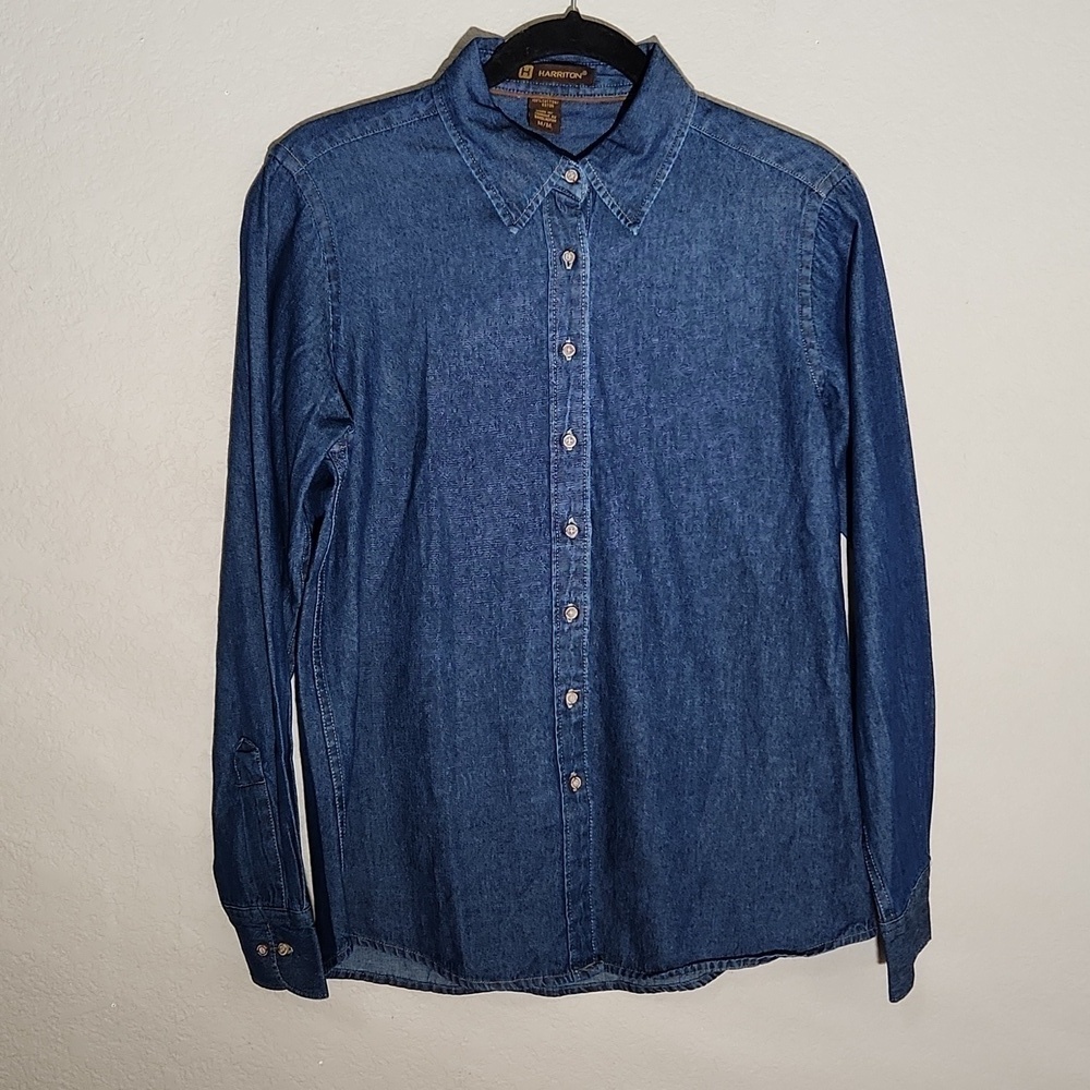 Harrington shirt Womens size M denim longsleeve Button